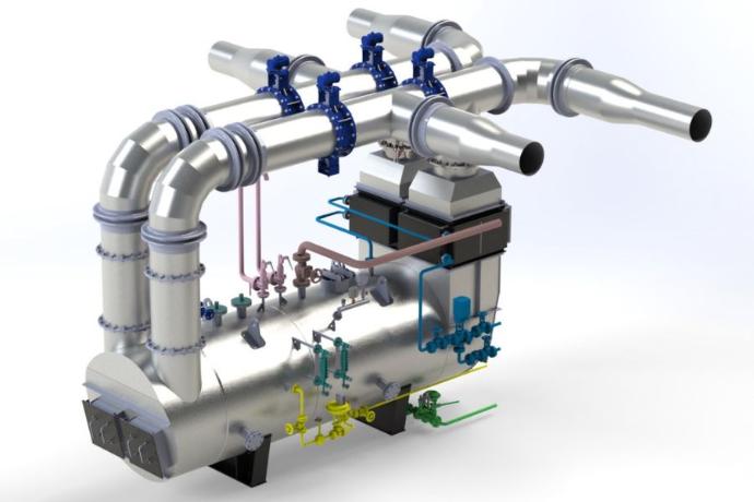 Паровий котел-утилізатор для виробництва пари з відпрацьованих газів та димових газів