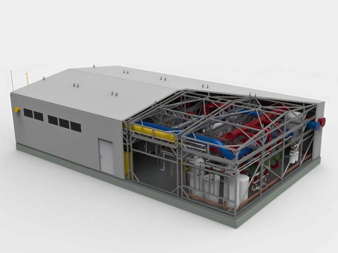 3D-модель модульної аварійної газової котельні 20 МВт, поставленої в короткі строки за проєктом ENERGO.DESIGN з використанням власних блоків