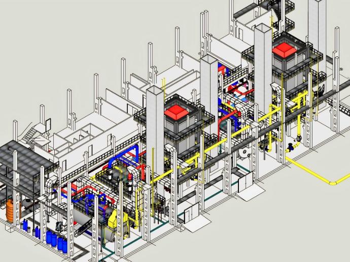 3D-схема реконструйованої муніципальної котельні 200 МВт для теплопостачання району міста з паливом газ або мазут