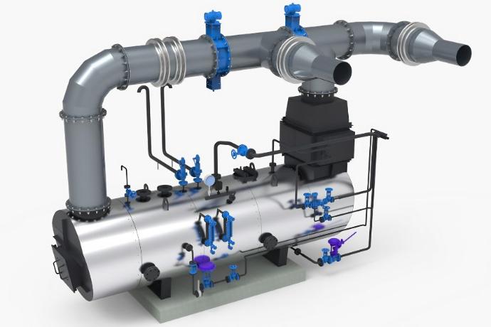 Паровий котел-утилізатор для виробництва пари з відпрацьованих газів та димових газів