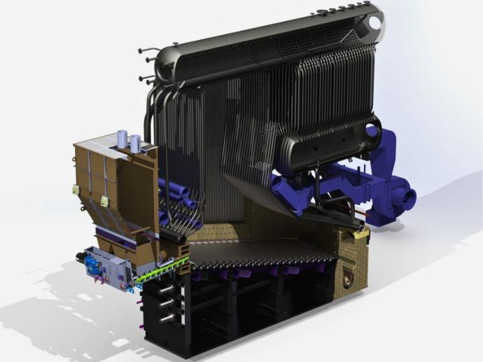 3D render of the reconstructed boiler with a moving grate